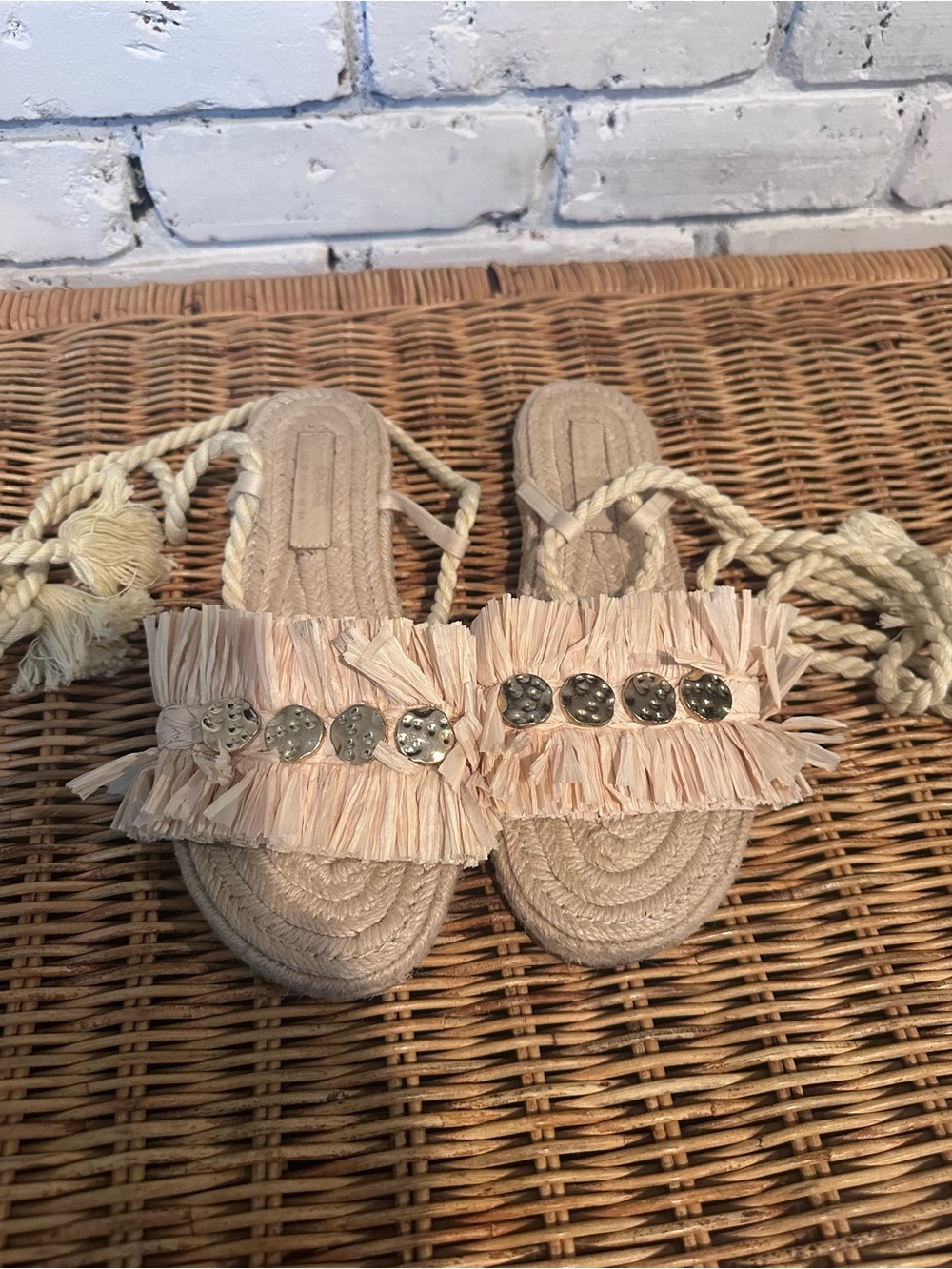 ASOS Bohemian Beige Espadrille Sandal with Ankle Rope Trim Tie Size 9 - Picture 3 of 7